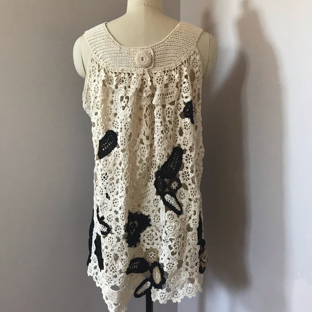 Oscar de la Renta Ivory/Black/Brown Crochet Top M - Picture 5 of 7